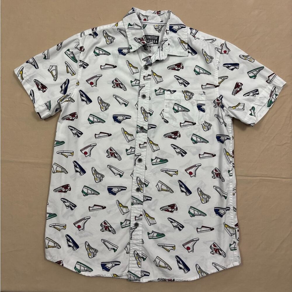 Cornerstore Bodega Men's White Shirt with Colorful Sneaker Print Size Small